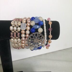 Lot of 6 Beaded Stretch Bracelets Costume Jewelry Colorful